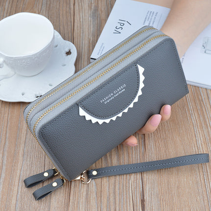 New Double Zipper Wallet Women's Long Clutch Wallet Mother's Double-Layer Large Capacity Lychee Pattern Change Mobile Phone Bag