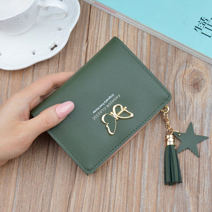New Women's Wallet Women's Short Wallet Female Student Japanese and Korean Style Fashion Mini Small Wallet Zipper Tassel Coin Purse