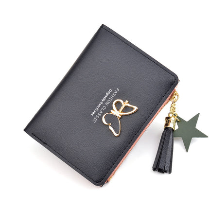 New Women's Wallet Women's Short Wallet Female Student Japanese and Korean Style Fashion Mini Small Wallet Zipper Tassel Coin Purse