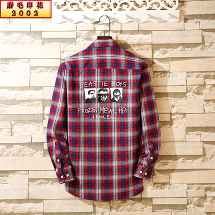2024 Spring Single Shirt Men's Casual Brushed Plaid Men's Fashion Outerwear Long Sleeve Shirt Spring New Style