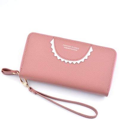 New Double Zipper Wallet Women's Long Clutch Wallet Mother's Double-Layer Large Capacity Lychee Pattern Change Mobile Phone Bag