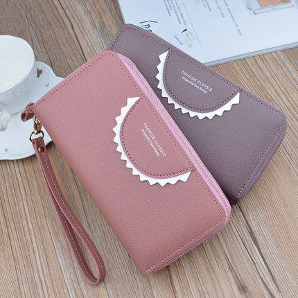New Double Zipper Wallet Women's Long Clutch Wallet Mother's Double-Layer Large Capacity Lychee Pattern Change Mobile Phone Bag