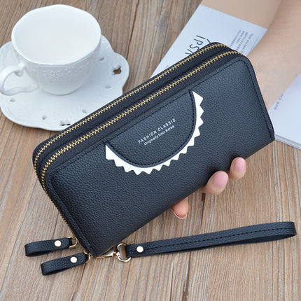 New Double Zipper Wallet Women's Long Clutch Wallet Mother's Double-Layer Large Capacity Lychee Pattern Change Mobile Phone Bag