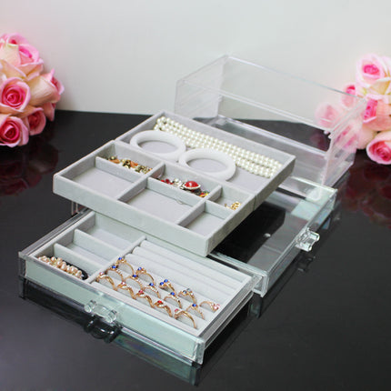 Acrylic three-layer drawer jewelry box desktop cosmetics storage box dustproof jewelry finishing box direct sales