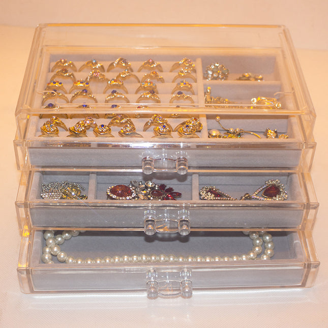 Acrylic three-layer drawer jewelry box desktop cosmetics storage box dustproof jewelry finishing box direct sales