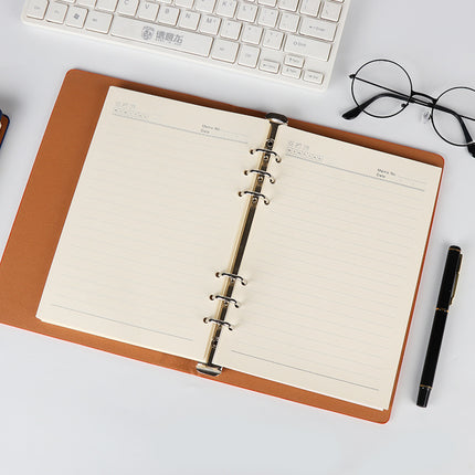 A5 Loose-Leaf Notebook Leather Pu Creative Hollow-Out 6-Hole Business Office Casual Notepad Thickened Hollow-Out Design