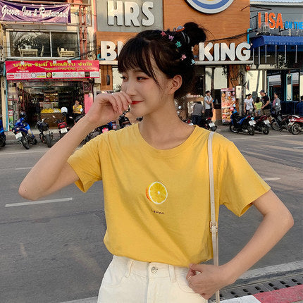Internet Trendy Short-sleeved T-shirt Women's Summer New Short-sleeved Women's T-shirt Student Loose Korean-style All-match Fruit Printed Top Trendy