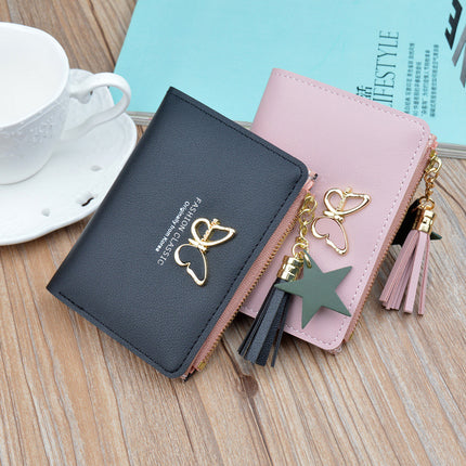 New Women's Wallet Women's Short Wallet Female Student Japanese and Korean Style Fashion Mini Small Wallet Zipper Tassel Coin Purse