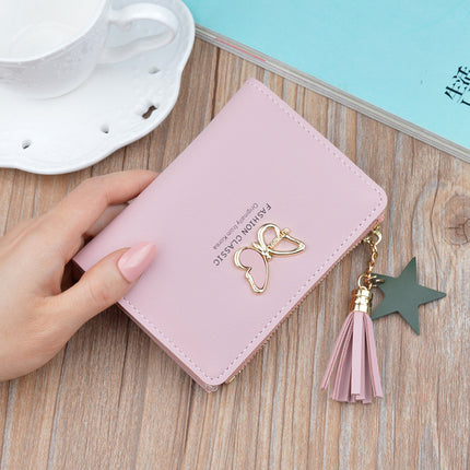 New Women's Wallet Women's Short Wallet Female Student Japanese and Korean Style Fashion Mini Small Wallet Zipper Tassel Coin Purse