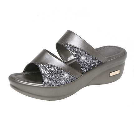 Sandals Women's Summer Foreign Trade Fashion 2020 New Thick-Soled Platform Wedge Women's Easiest for Match Fish Mouth Sandals and Slippers Mom's Shoes