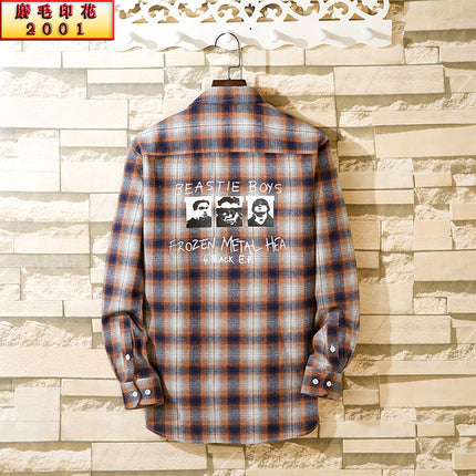 2024 Spring Single Shirt Men's Casual Brushed Plaid Men's Fashion Outerwear Long Sleeve Shirt Spring New Style