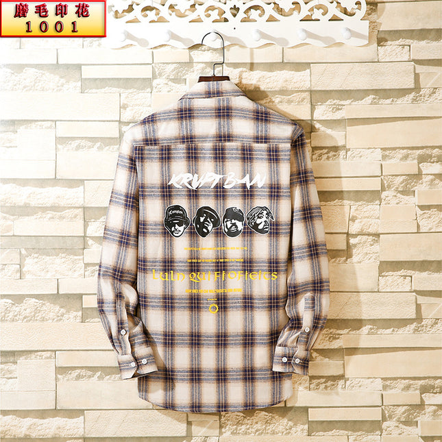 2024 Spring Single Shirt Men's Casual Brushed Plaid Men's Fashion Outerwear Long Sleeve Shirt Spring New Style