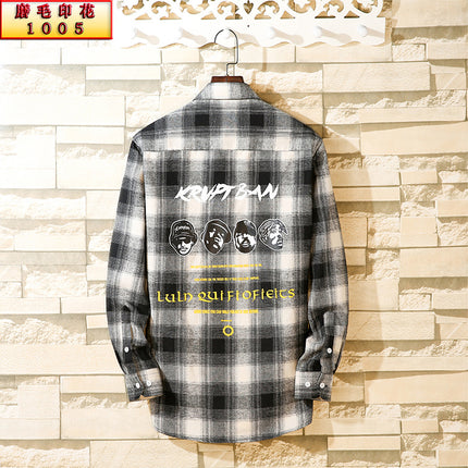 2024 Spring Single Shirt Men's Casual Brushed Plaid Men's Fashion Outerwear Long Sleeve Shirt Spring New Style