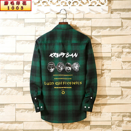 2024 Spring Single Shirt Men's Casual Brushed Plaid Men's Fashion Outerwear Long Sleeve Shirt Spring New Style