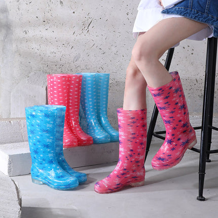 Hot sale adult non-slip waterproof wear-resistant fashion high barrel rain boots plus velvet cotton water shoes PVC rain boots ladies