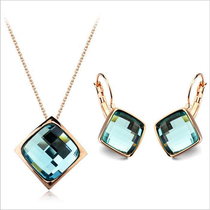 Classic Temperament Square Crystal Necklace Earrings suit European and American Retro Fashion Jewelry Cross-border E-commerce Supply