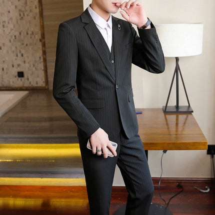 2026 Korean-Style Slim-Fit Striped Three-Piece Suit for Men, One-Piece Jacket, Wholesale Slim-Fit Style