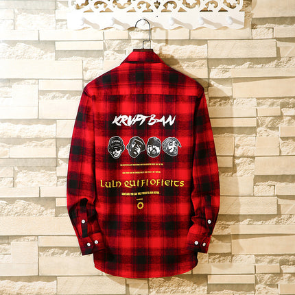 2024 Spring Single Shirt Men's Casual Brushed Plaid Men's Fashion Outerwear Long Sleeve Shirt Spring New Style