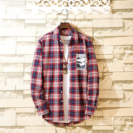 2024 Spring Single Shirt Men's Casual Brushed Plaid Men's Fashion Outerwear Long Sleeve Shirt Spring New Style