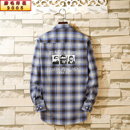 2024 Spring Single Shirt Men's Casual Brushed Plaid Men's Fashion Outerwear Long Sleeve Shirt Spring New Style