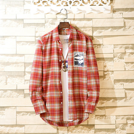 2024 Spring Single Shirt Men's Casual Brushed Plaid Men's Fashion Outerwear Long Sleeve Shirt Spring New Style