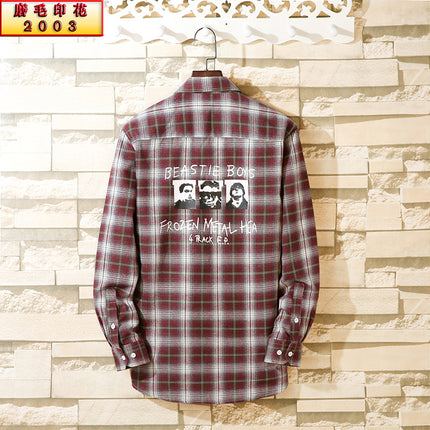 2024 Spring Single Shirt Men's Casual Brushed Plaid Men's Fashion Outerwear Long Sleeve Shirt Spring New Style
