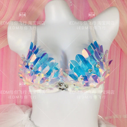 Mermaid Fish Scale Bra Luminous Top Tie Dress Flash tutu Dress Set Performance Custom rav