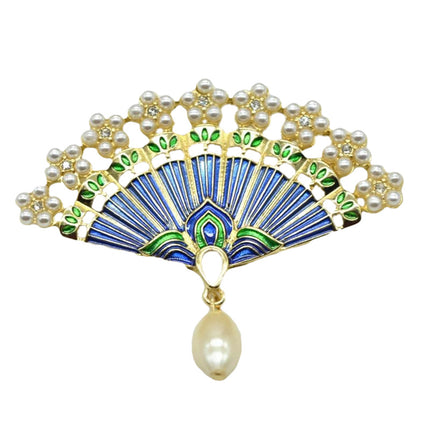 Chinese Fan-Shaped Pearl Brooch 925 Silver Needle Earrings Hanfu Cheongsam Accessory Vintage Antique Brooch Pin