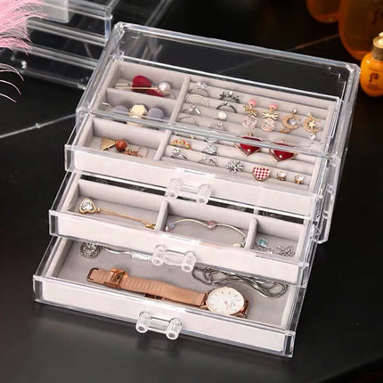 Acrylic three-layer drawer jewelry box desktop cosmetics storage box dustproof jewelry finishing box direct sales