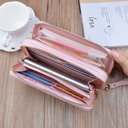 New wallet women's long double zipper clutch fashion stitching contrast color large capacity double-layer wallet mobile phone bag
