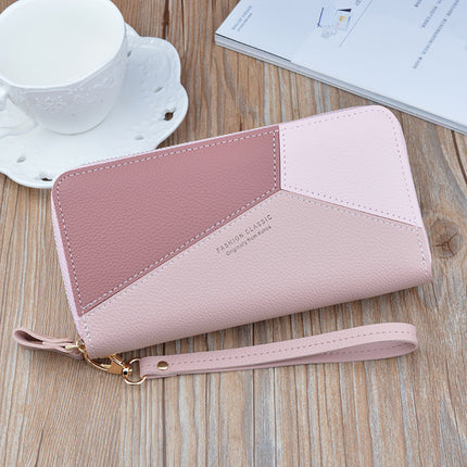 New wallet women's long double zipper clutch fashion stitching contrast color large capacity double-layer wallet mobile phone bag