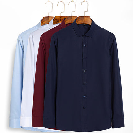 Workwear Purchase Logo Long-Sleeved Shirt for Men, Slim Fit Solid Color Top, Unisex Professional Work Attire with Embroidery Craftsmanship