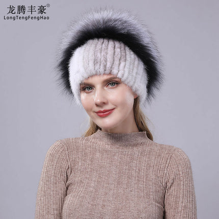 New ladies mink fur hat fashion silver fox fur winter warm thick versatile fur hat factory wholesale