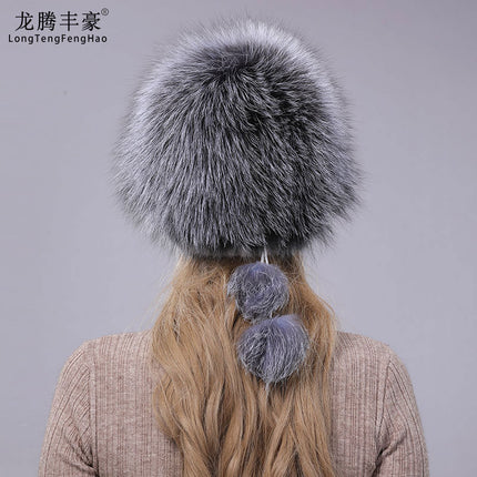 New ladies mink fur hat fashion silver fox fur winter warm thick versatile fur hat factory wholesale