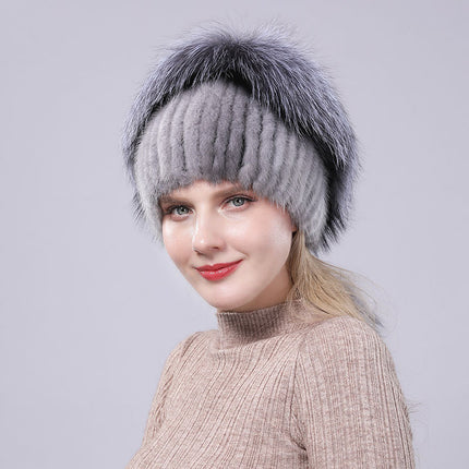 New ladies mink fur hat fashion silver fox fur winter warm thick versatile fur hat factory wholesale