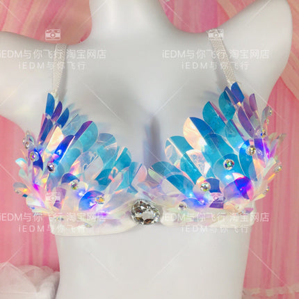 Mermaid Fish Scale Bra Luminous Top Tie Dress Flash tutu Dress Set Performance Custom rav