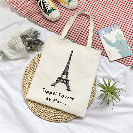 2022 New Fashion Printed Canvas Bag Korean Artistic Shopping Bag Solid Color Polyester Zipper Shoulder Handbag