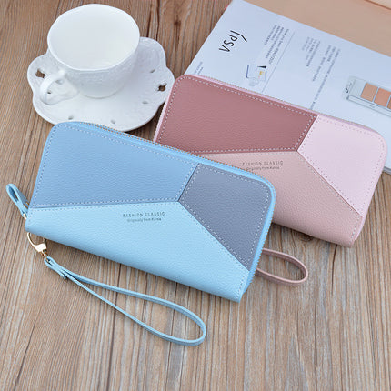 New wallet women's long double zipper clutch fashion stitching contrast color large capacity double-layer wallet mobile phone bag