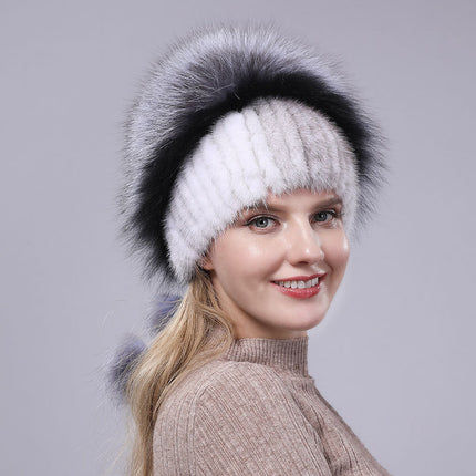 New ladies mink fur hat fashion silver fox fur winter warm thick versatile fur hat factory wholesale
