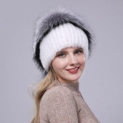 New ladies mink fur hat fashion silver fox fur winter warm thick versatile fur hat factory wholesale