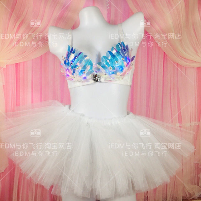 Mermaid Fish Scale Bra Luminous Top Tie Dress Flash tutu Dress Set Performance Custom rav