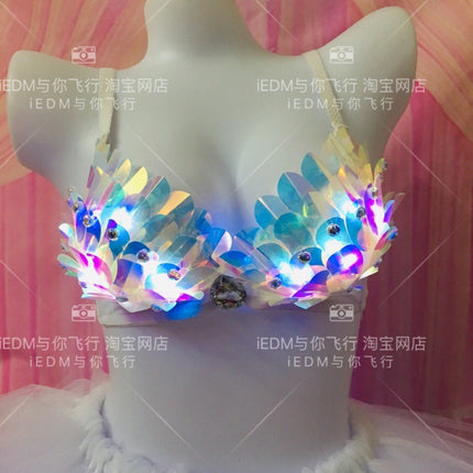 Mermaid Fish Scale Bra Luminous Top Tie Dress Flash tutu Dress Set Performance Custom rav
