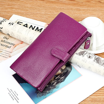 Factory Customized New Women's Long Rfid Anti-Scan Genuine Leather Wallet Korean Style Mobile Phone Bag Clutch Bag Storage Bag