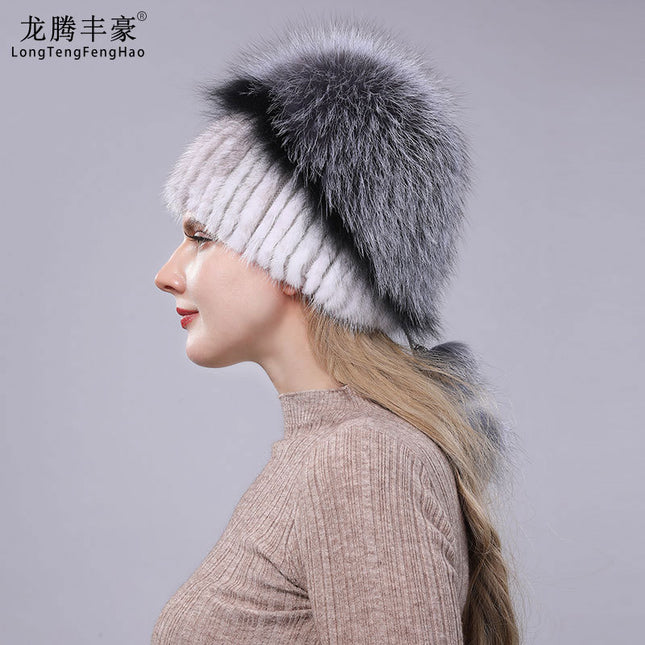 New ladies mink fur hat fashion silver fox fur winter warm thick versatile fur hat factory wholesale