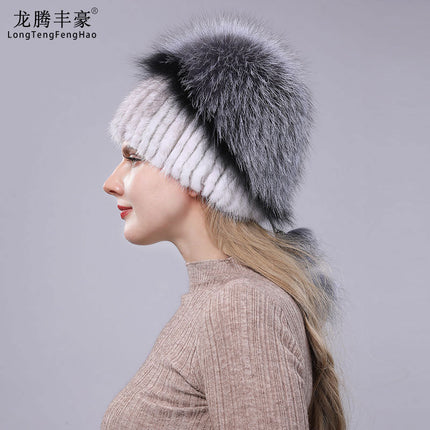 New ladies mink fur hat fashion silver fox fur winter warm thick versatile fur hat factory wholesale