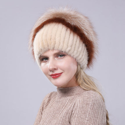 New ladies mink fur hat fashion silver fox fur winter warm thick versatile fur hat factory wholesale
