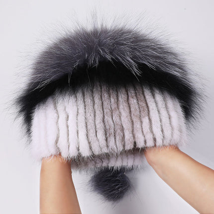 New ladies mink fur hat fashion silver fox fur winter warm thick versatile fur hat factory wholesale