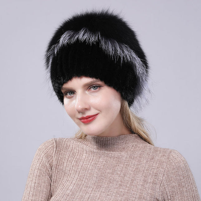 New ladies mink fur hat fashion silver fox fur winter warm thick versatile fur hat factory wholesale