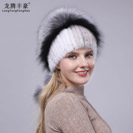 New ladies mink fur hat fashion silver fox fur winter warm thick versatile fur hat factory wholesale