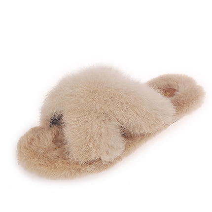 2024 Autumn Japanese-Style Furry Flat Slippers, Comfortable and Warm, Soft Girl Cross-Strap Slippers, Popular Online